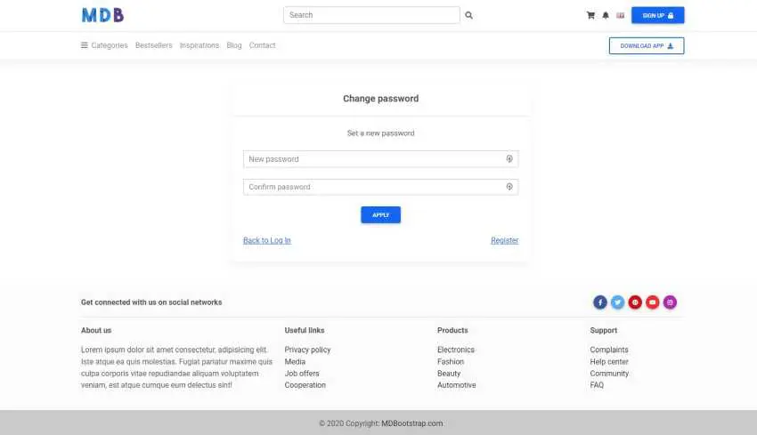 Bootstrap 5 eCommerce Change Password Page